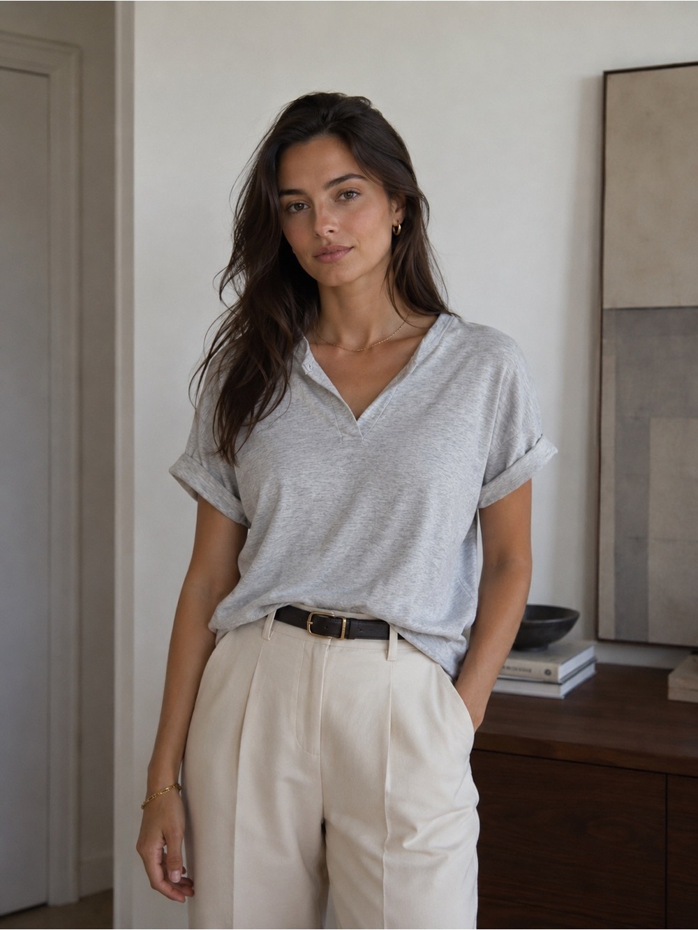 Banana Republic Gray V-Neck Dolman Sleeve Top XS